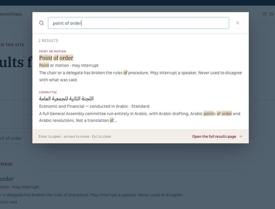 Searching the site in English.